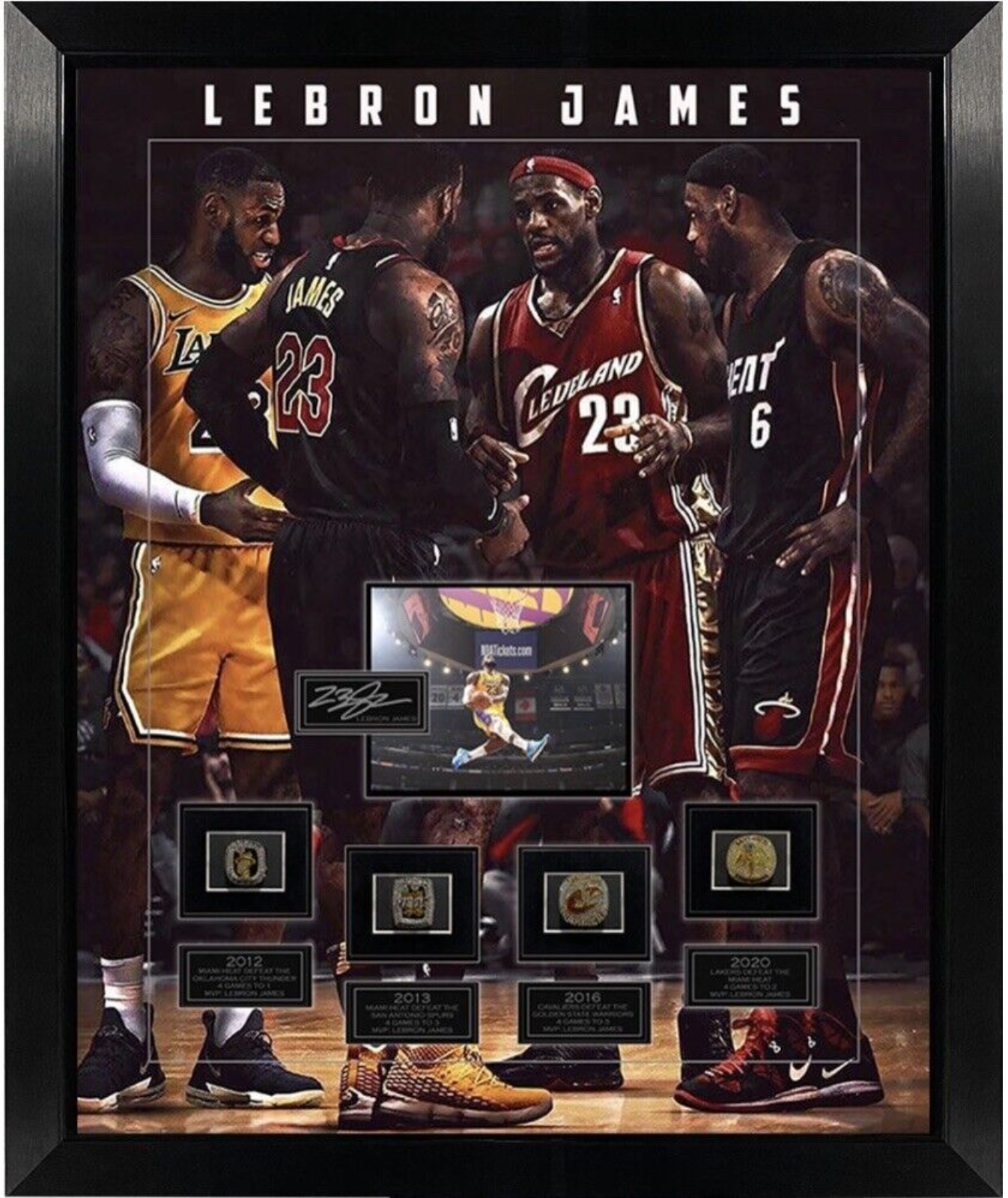 Lebron James Framed Championship Rings Shadowbox 27x33 w Engraved Sig