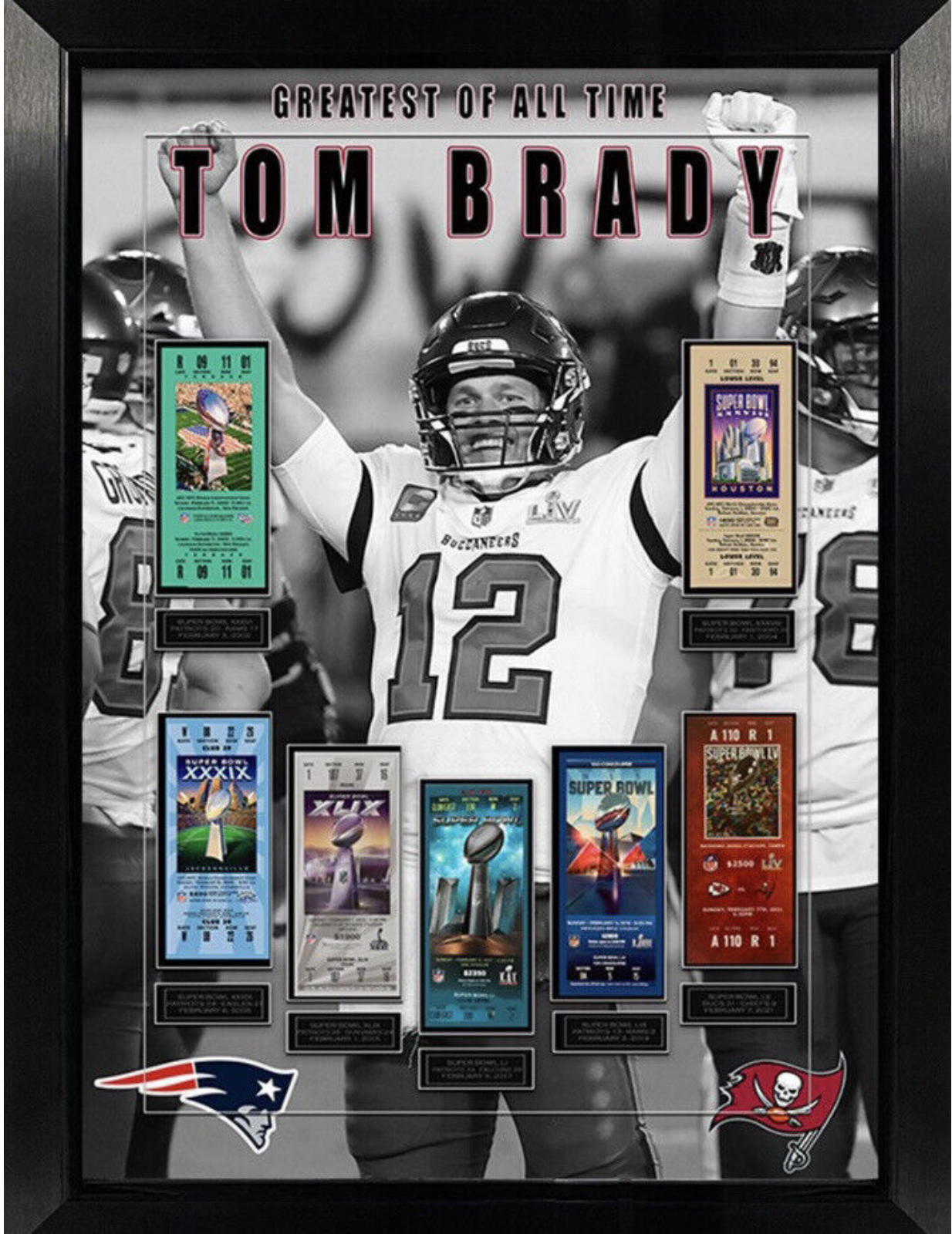 Tom Brady New England Patriots Super Bowl Tickets Framed Iconic Photog